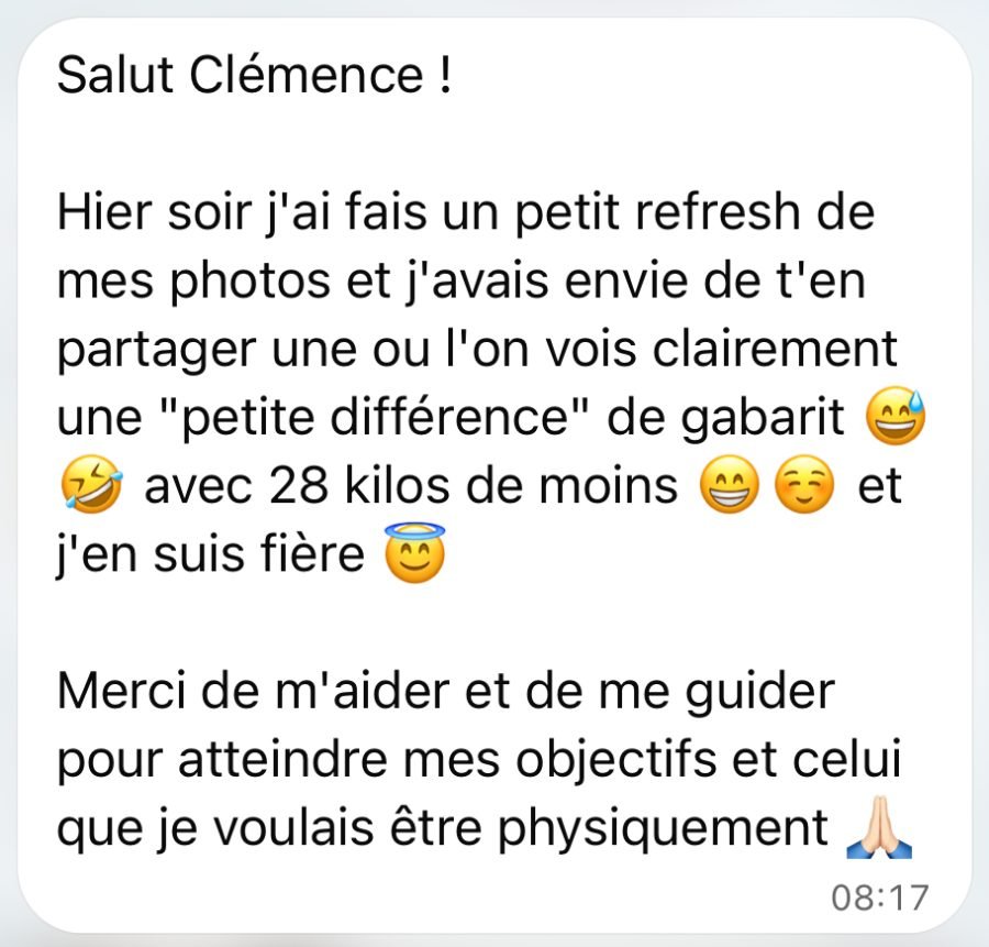 « Une petite différence de gabarit avec 28 kilos de moins… j'en suis fière »